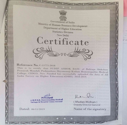 All India Survey Higher Education Certificates